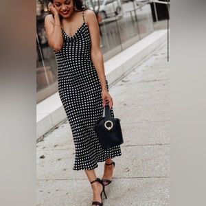 Zara maxi dress — bias cut polka dot slip dress — size m